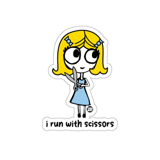I Run With Scissors Cartoon Character Sticker