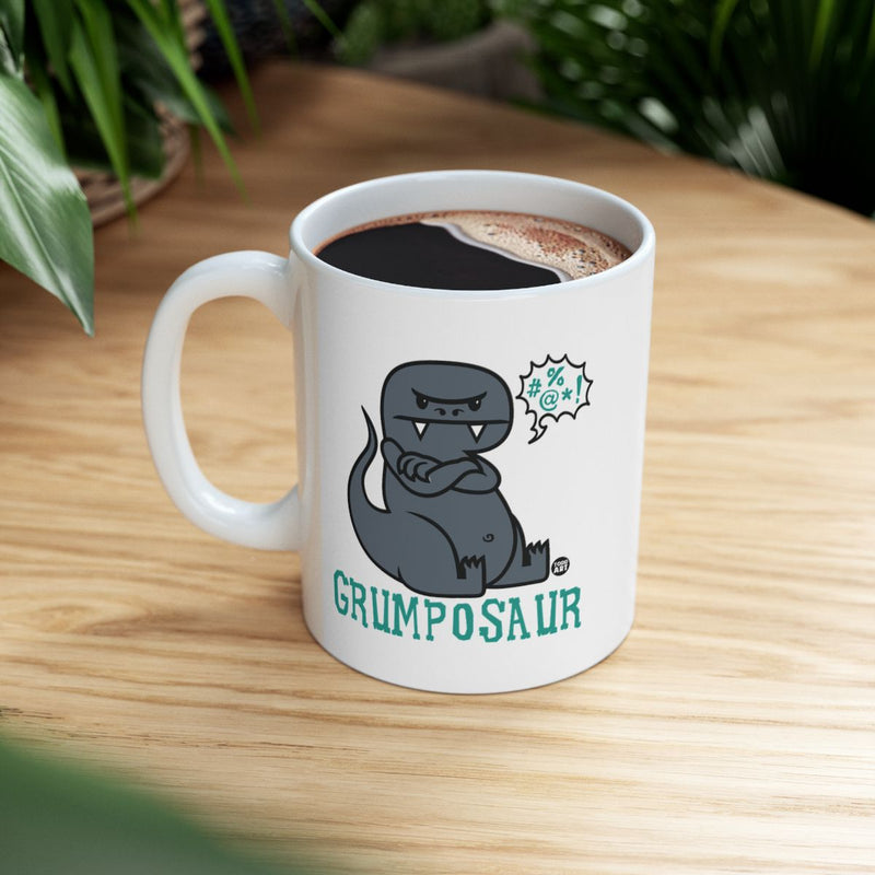 Load image into Gallery viewer, Funny Grumposaur Coffee Mug with Cartoon Dinosaur Design
