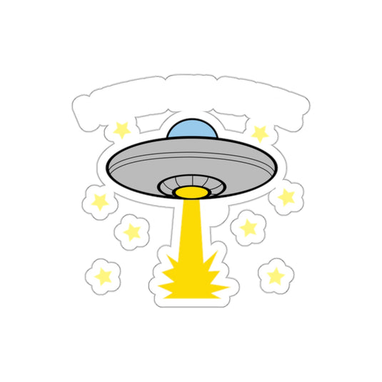 Cartoon UFO with Stars and Beam Sticker