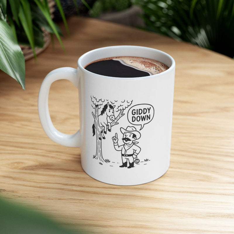 Load image into Gallery viewer, Funny Cowboy 'Giddy Down' Mug for Coffee Lovers
