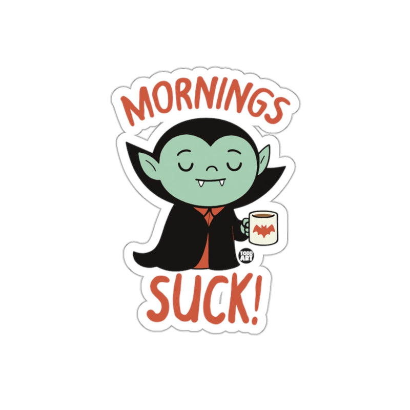 Load image into Gallery viewer, Mornings Suck Vampire with Coffee Sticker for Fun
