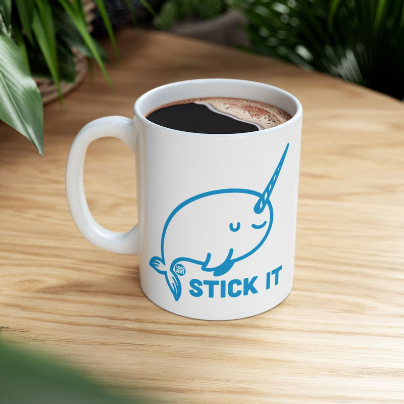 Load image into Gallery viewer, Cute Narwhal Stick It Mug with Blue Design Coffee Cup
