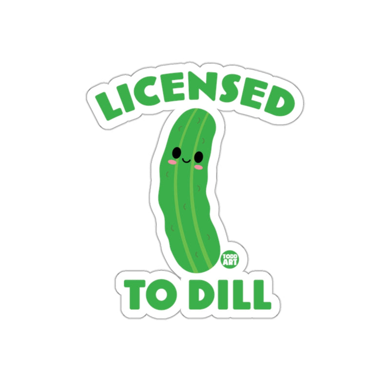 Load image into Gallery viewer, Licensed To Dill Cute Smiling Pickle Cartoon Design sticker
