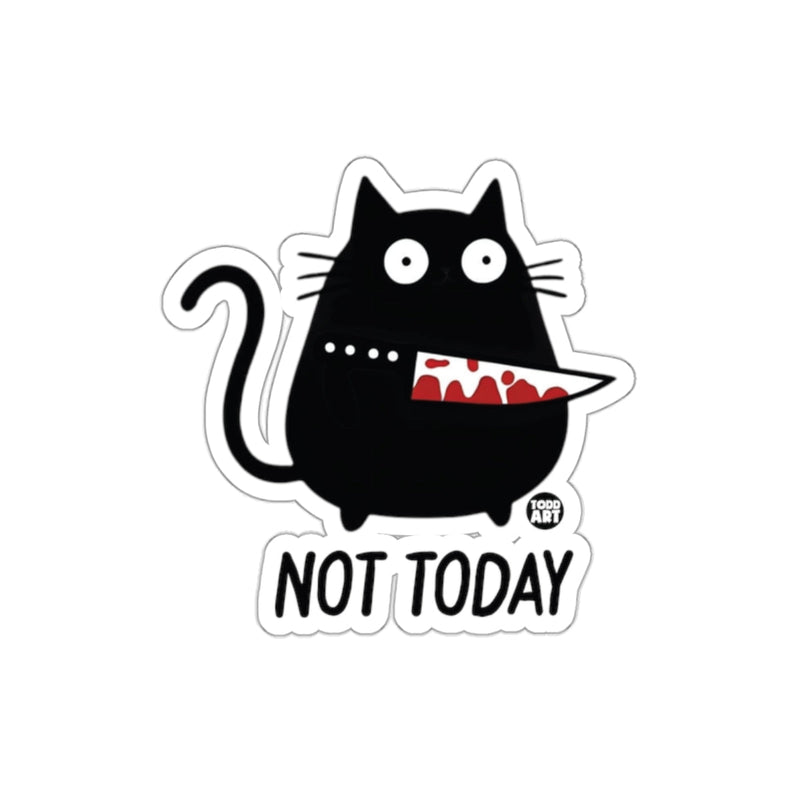 Load image into Gallery viewer, Funny Cat Holding Knife Sticker Saying Not Today
