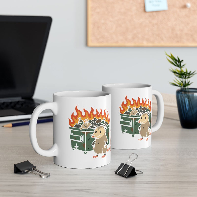 Load image into Gallery viewer, Cute Opossum and Dumpster Fire Design Mug
