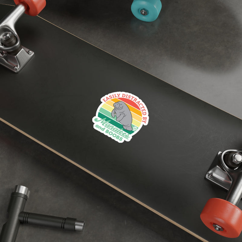 Load image into Gallery viewer, Easily Distracted By Manatees and Boobs Funny Graphic Sticker 
