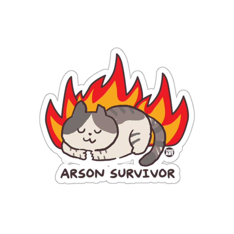 Load image into Gallery viewer, Arson Survivor Cat In Flames Cartoon Illustration sticker
