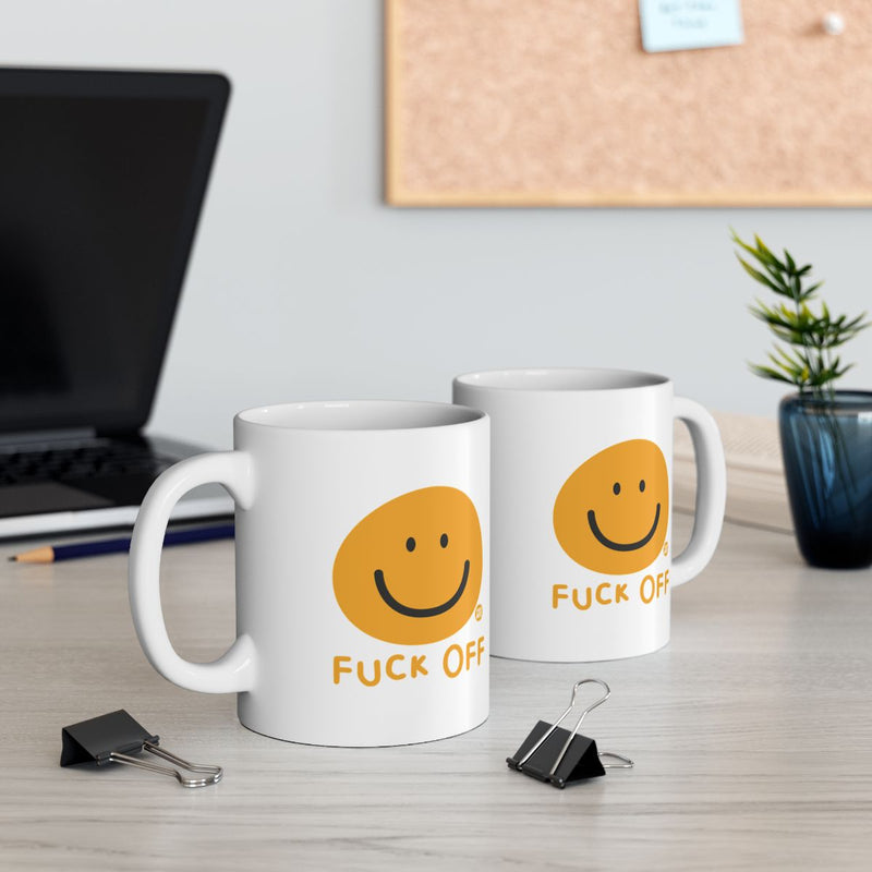 Load image into Gallery viewer, Humorous Smiley Face Fuck Off Coffee Mugs Set of Two
