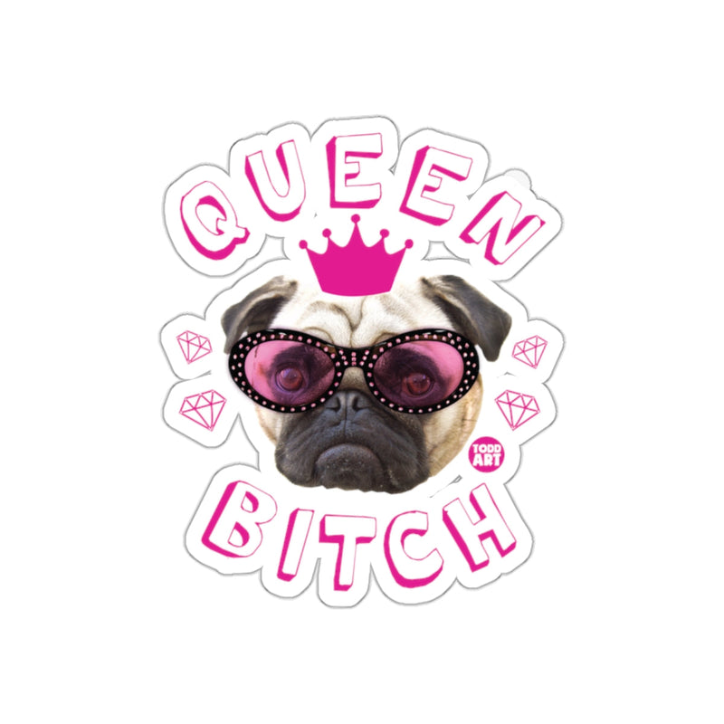 Load image into Gallery viewer, Queen Bitch Pug Art with Pink Crown and Glasses Sticker
