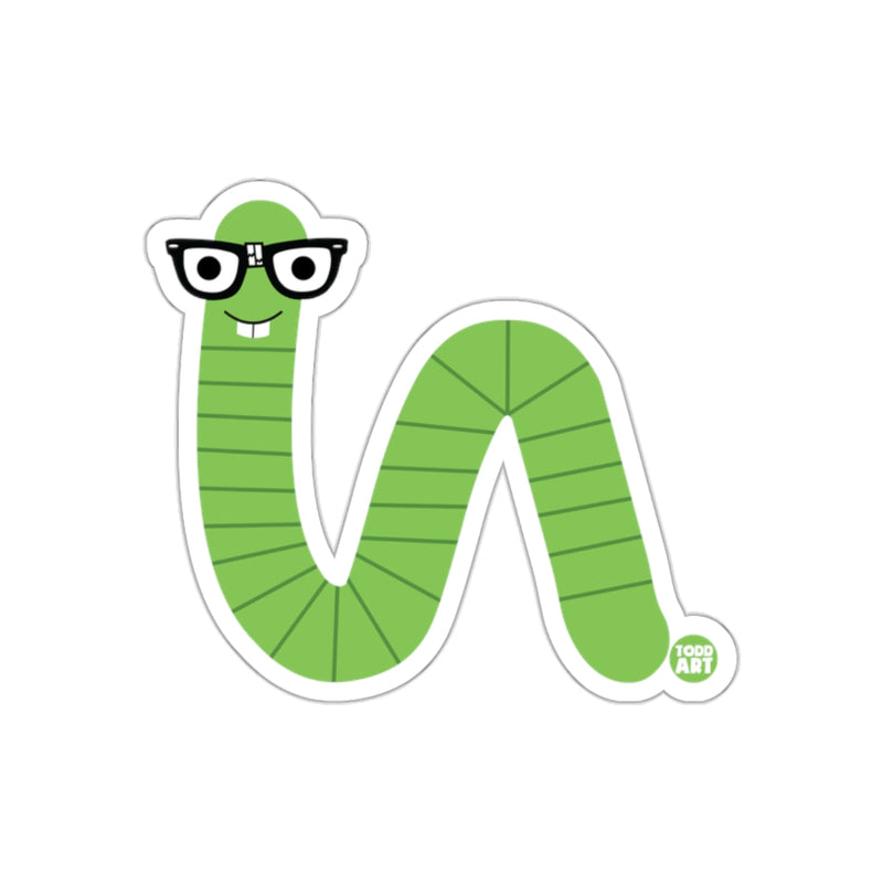 Load image into Gallery viewer, Green Cartoon Worm Wearing Glasses Todd Art Sticker
