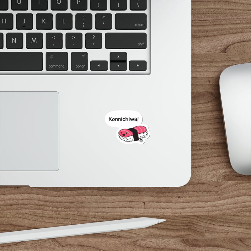 Load image into Gallery viewer, Konnichiwa Sushi Sticker Fun Japanese Inspired Accessory
