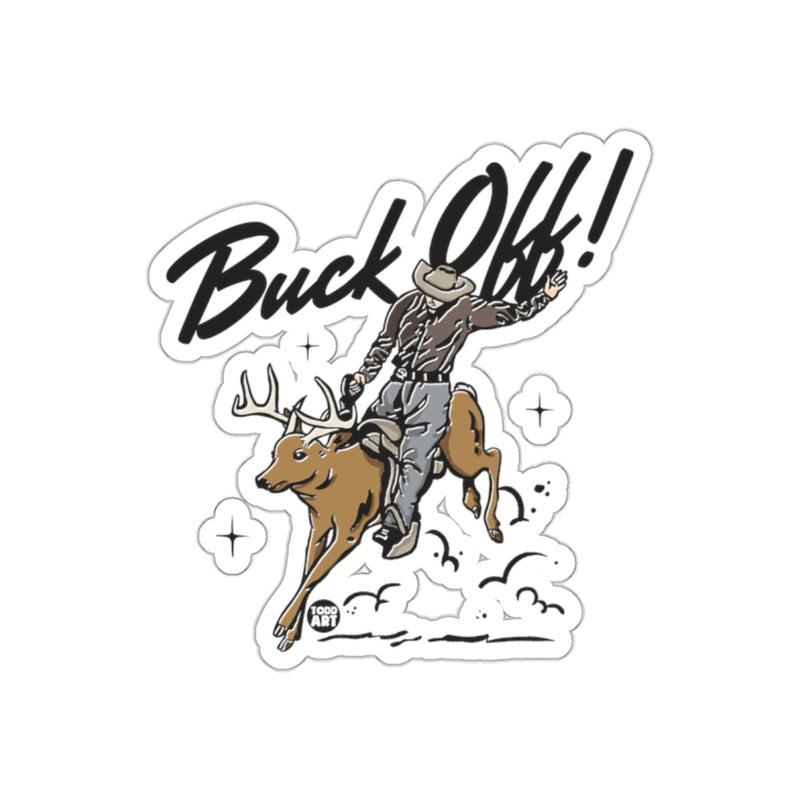 Load image into Gallery viewer, Buck Off! Funny Cowboy Riding Deer Sticker
