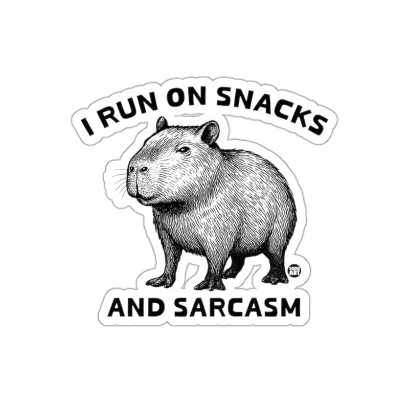 Load image into Gallery viewer, I Run On Snacks And Sarcasm Sticker Product
