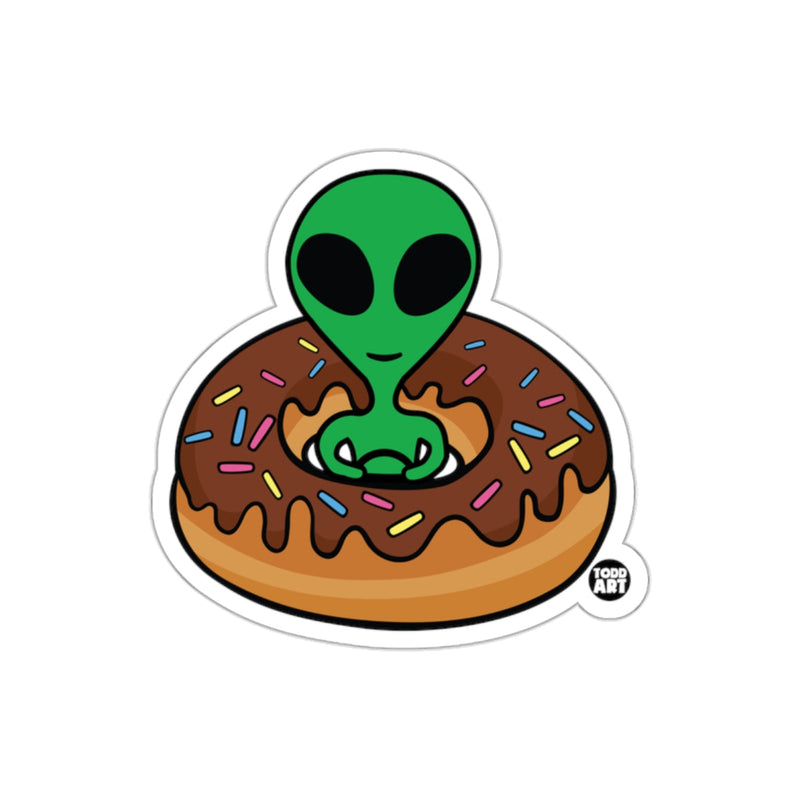 Load image into Gallery viewer, Alien in Donut Cartoon Sticker Fun Illustration
