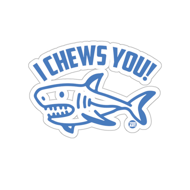 Load image into Gallery viewer, Blue Cartoon Shark I Chews You Funny Ocean Graphic sticker
