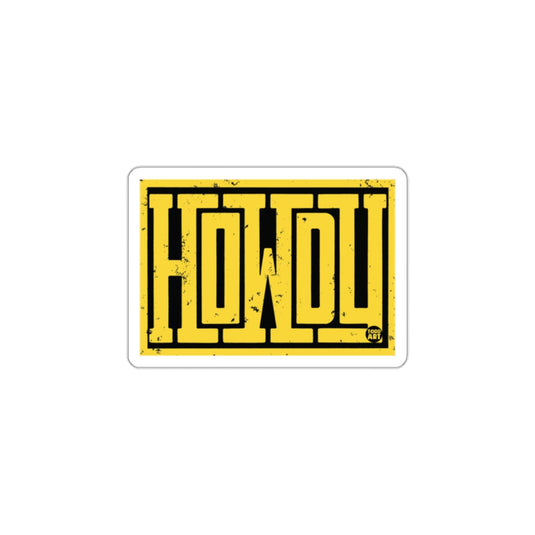 HOWDY Yellow and Black Distressed Rectangle Sticker