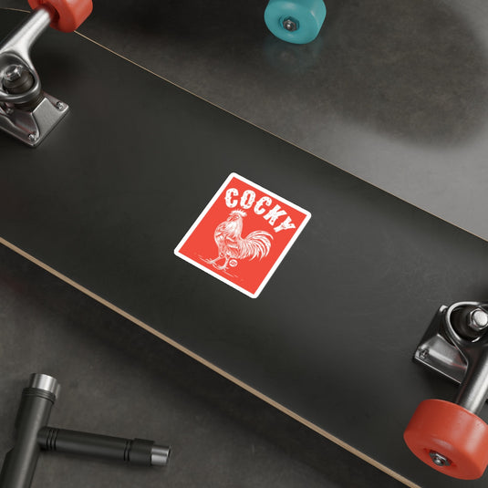 Cocky Rooster Sticker on Skateboard Deck Sticker