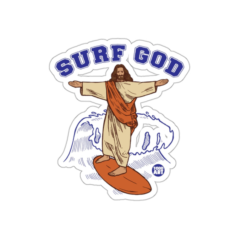 Load image into Gallery viewer, Surf God Jesus Sticker Riding the Waves Sticker
