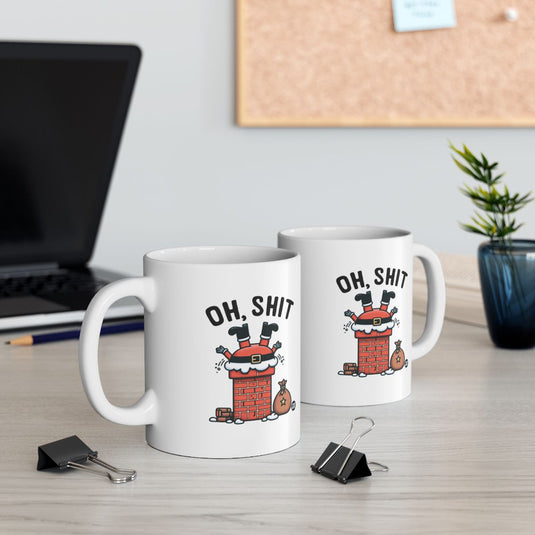 Funny Santa Stuck in Chimney OH SHIT Design Mug