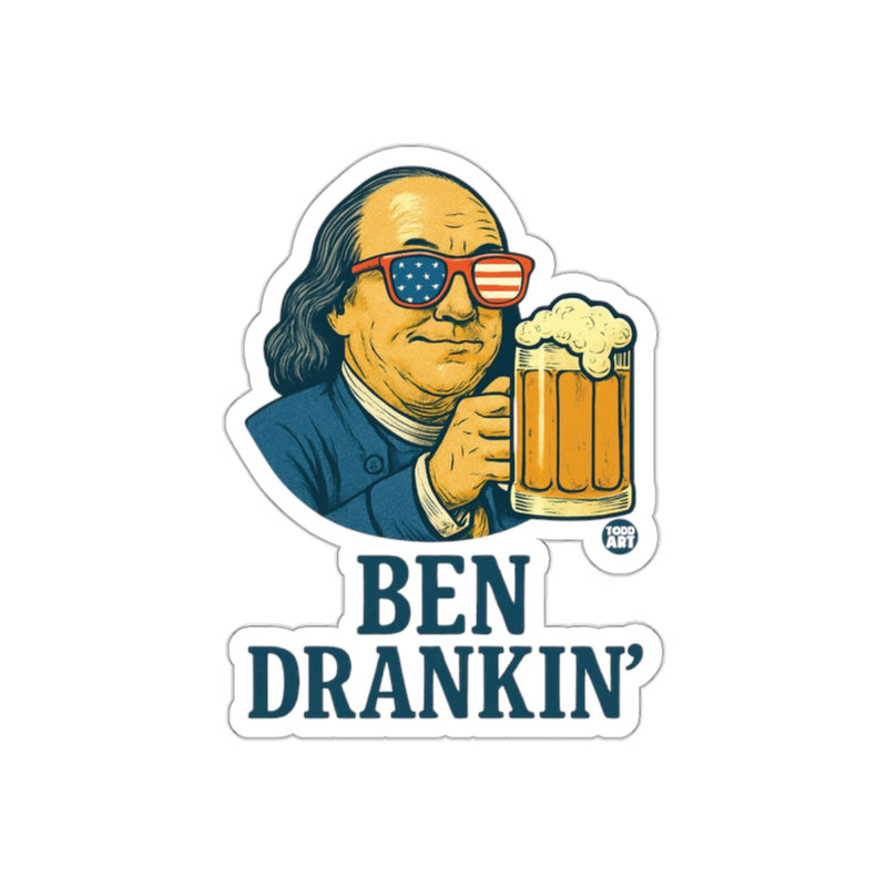 Load image into Gallery viewer, Ben Drankin Funny Sticker with Beer and Sunglasses
