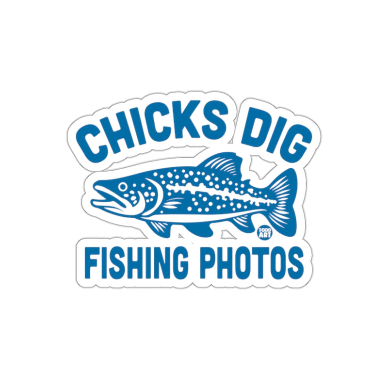 Load image into Gallery viewer, Chicks Dig Fishing Photos Sticker with Blue Fish Design
