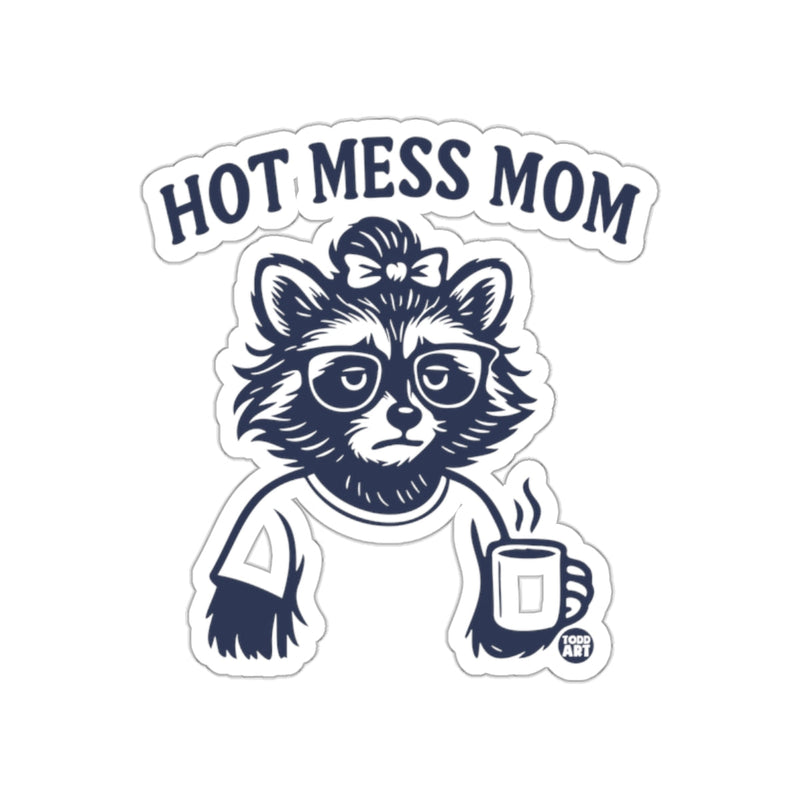 Load image into Gallery viewer, Hot Mess Mom Raccoon with Coffee Sticker
