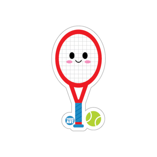 Cute Smiling Tennis Racket and Ball Sticker Product