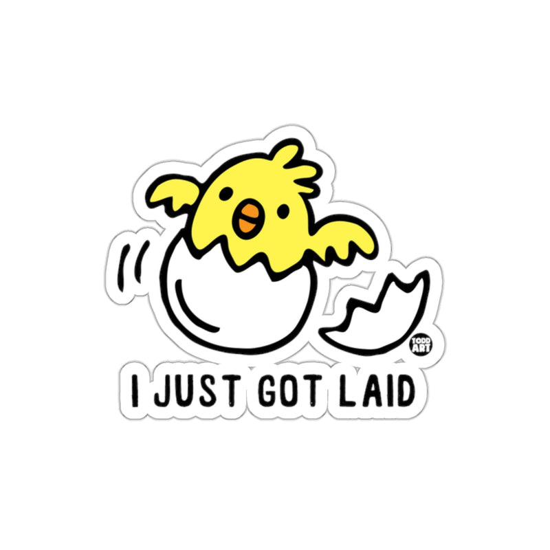 Load image into Gallery viewer, I Just Got Laid Cute Chicken Sticker Fun Design
