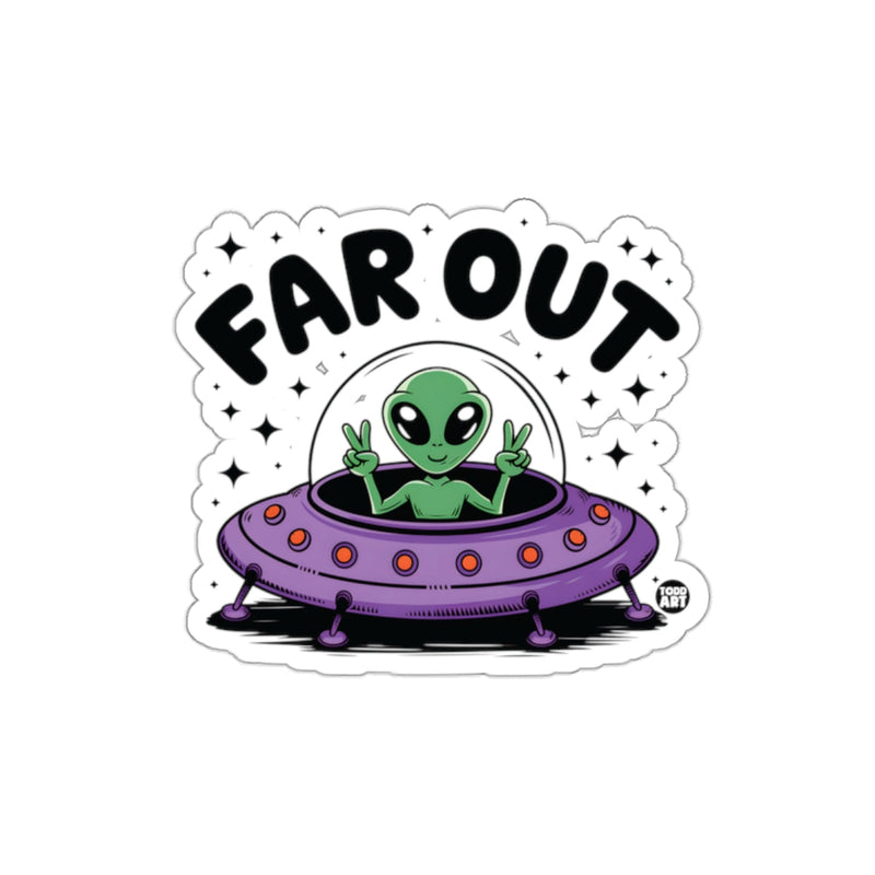 Load image into Gallery viewer, Far Out Peace Alien in Spaceship Sticker Product
