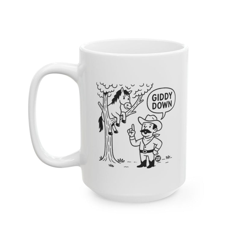Load image into Gallery viewer, Giddy Down Cowboy and Horse Cartoon Mug
