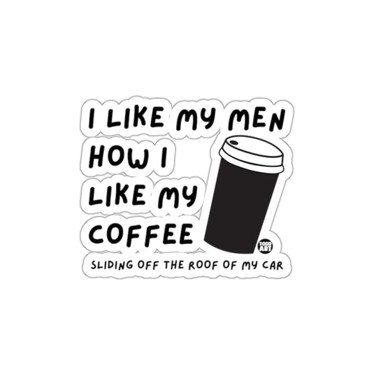 Funny Coffee Men Sliding Off Roof Sticker