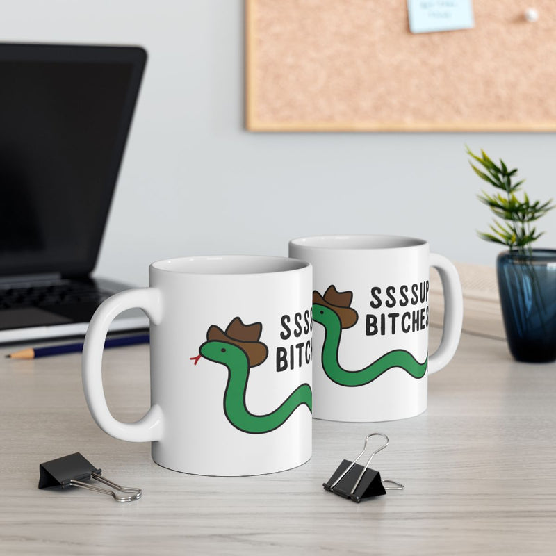 Load image into Gallery viewer, Funny Snake Design Mug SSSSUP BITCHES Coffee Cup
