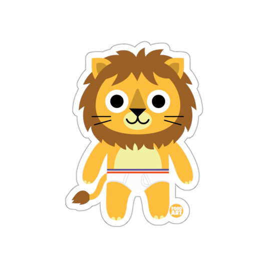 Cute Cartoon Lion Character Holding White Toy Figure