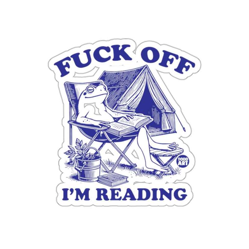 Load image into Gallery viewer, Funny Frog Saying Fuck Off I'm Reading Sticker
