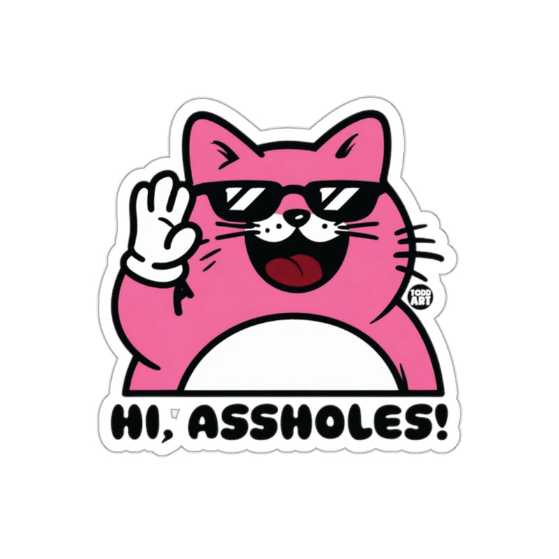 Load image into Gallery viewer, Hi Assholes Pink Cat Sticker Funny Art Decal
