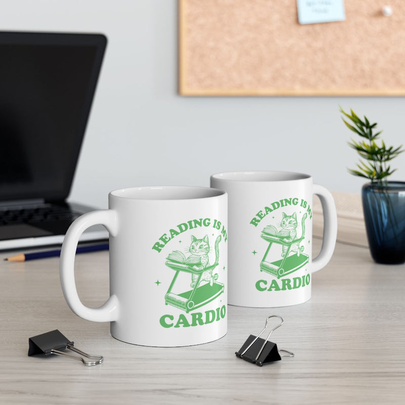 Load image into Gallery viewer, Reading Is My Cardio Cat Motivational Coffee Mug
