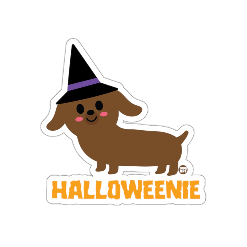 Load image into Gallery viewer, Cute Halloweenie Dog Sticker in Witch Hat Halloween Decor
