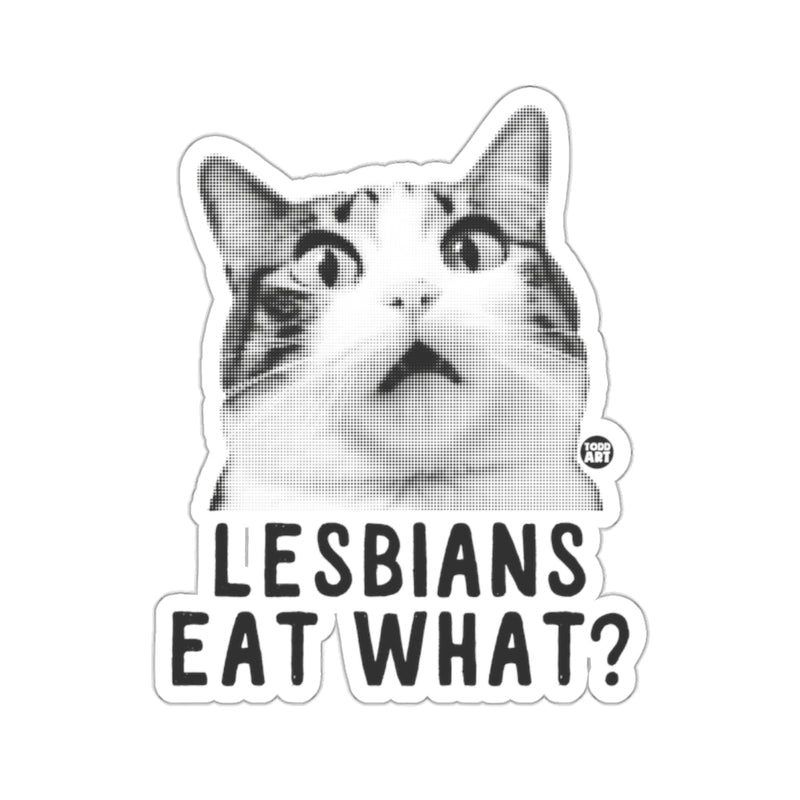 Load image into Gallery viewer, Surprised Cat Lesbians Eat What Question Sticker 

