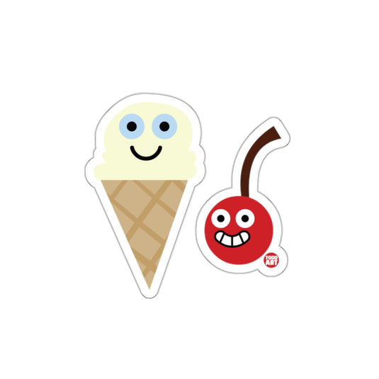 Cute Ice Cream and Cherry Character Sticker Set