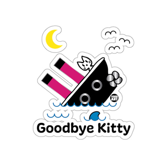 Goodbye Kitty Drowning Ship Sticker with Moon and Waves
