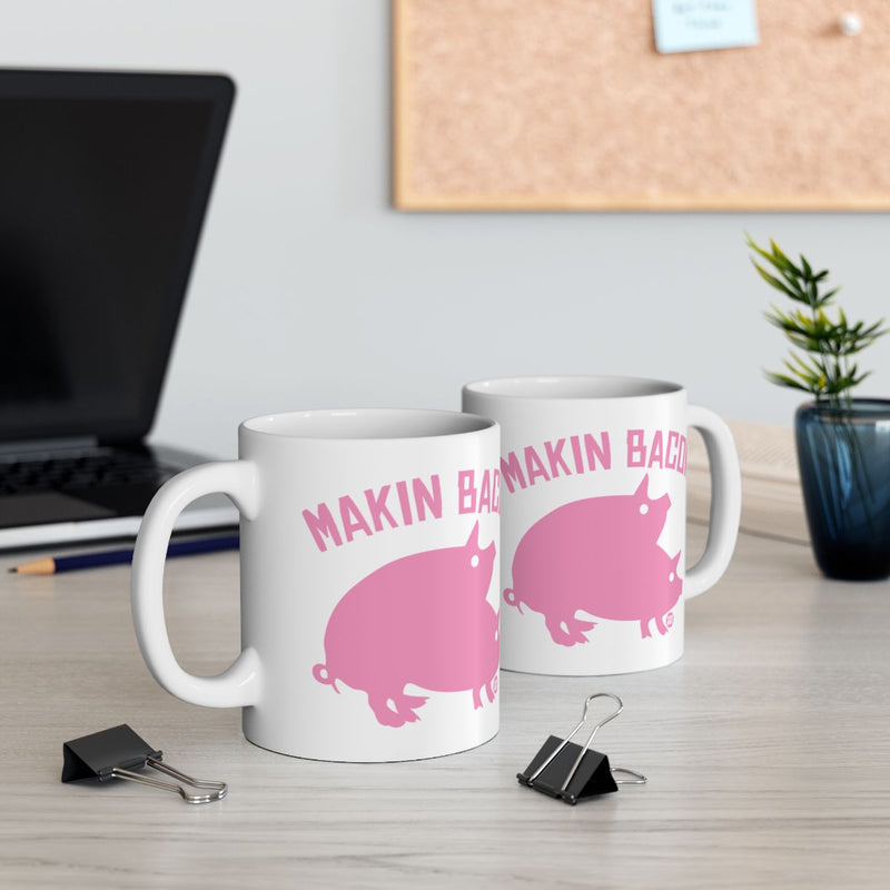Load image into Gallery viewer, Makin Bacon Funny Pig Graphic White Mug Coffee Cup
