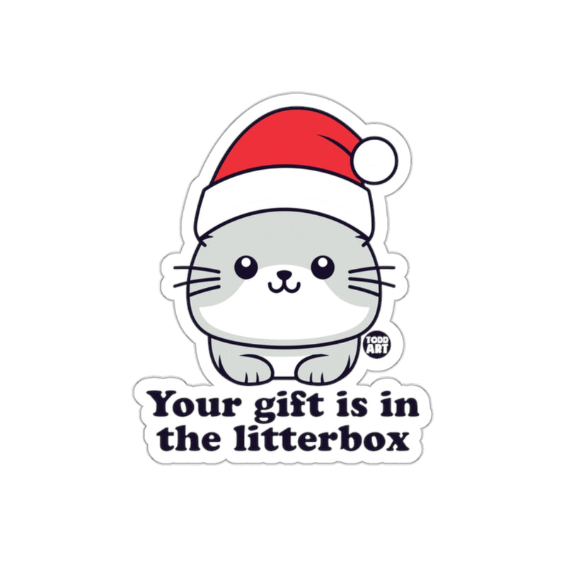 Load image into Gallery viewer, Santa Cat Your Gift Is in the Litterbox Sticker
