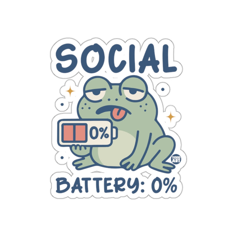 Load image into Gallery viewer, Social Battery 0% Funny Frog Sticker Design
