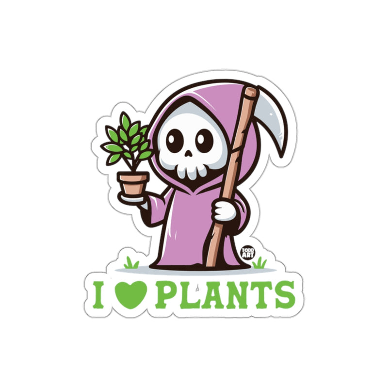 Load image into Gallery viewer, Cute Grim Reaper Holding Plant I Love Plants Design sticker
