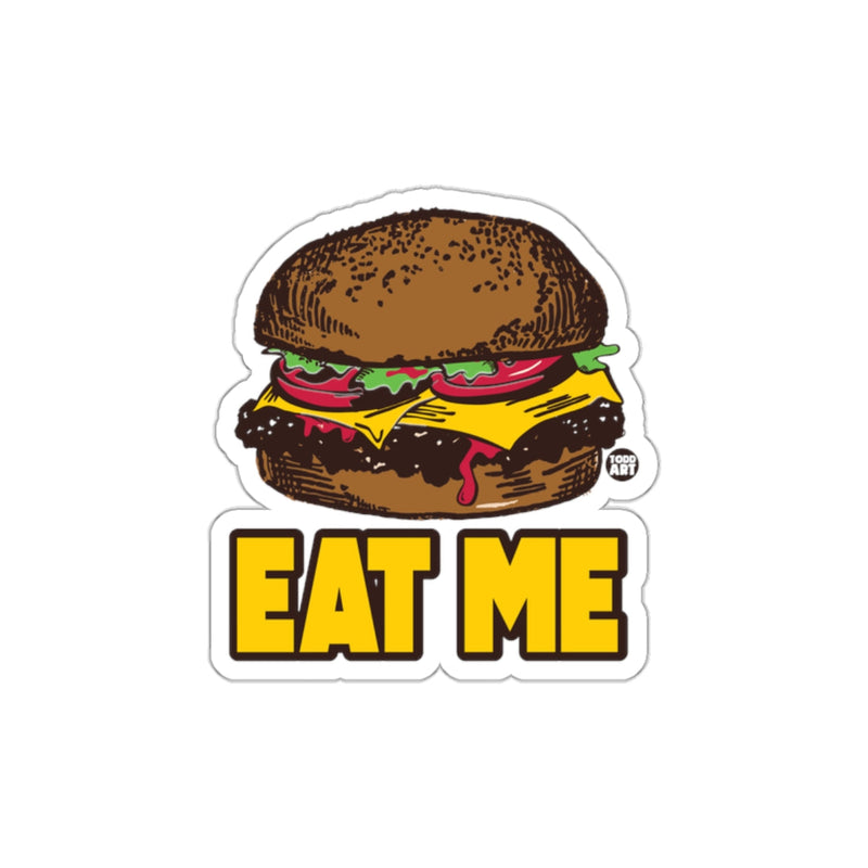 Load image into Gallery viewer, Eat Me Burger Sticker with Cheese and Lettuce Design
