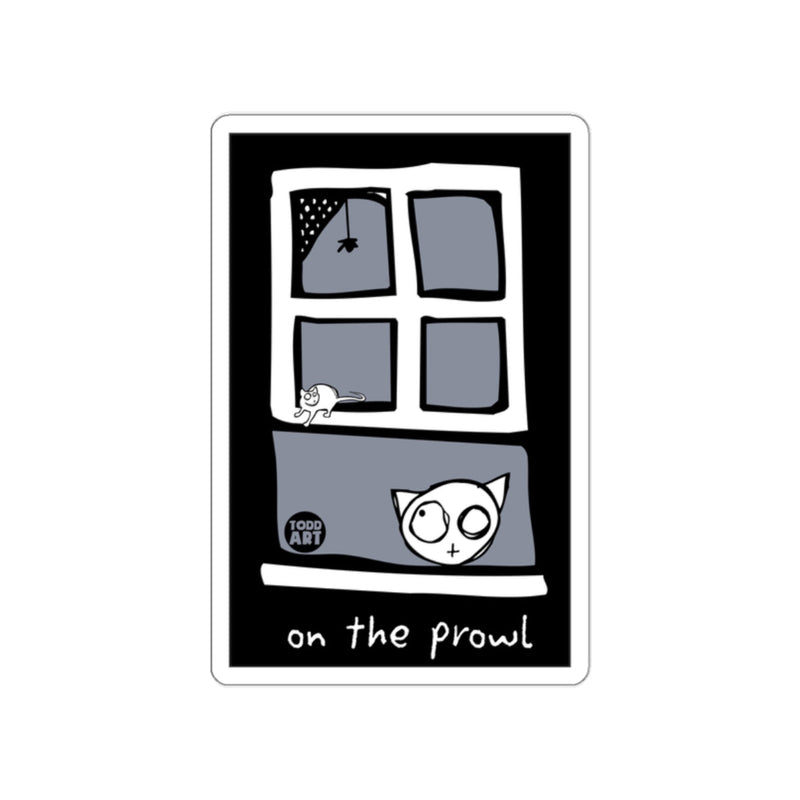 Load image into Gallery viewer, On The Prowl Cat Sticker Todd Art Black and White Design
