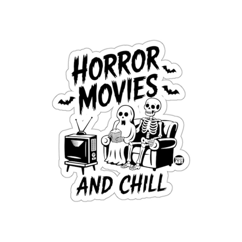 Load image into Gallery viewer, Horror Movies And Chill Ghost Skeleton Viewing sticker
