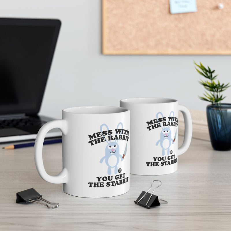 Load image into Gallery viewer, Mess With the Rabbit You Get the Stabbit mug
