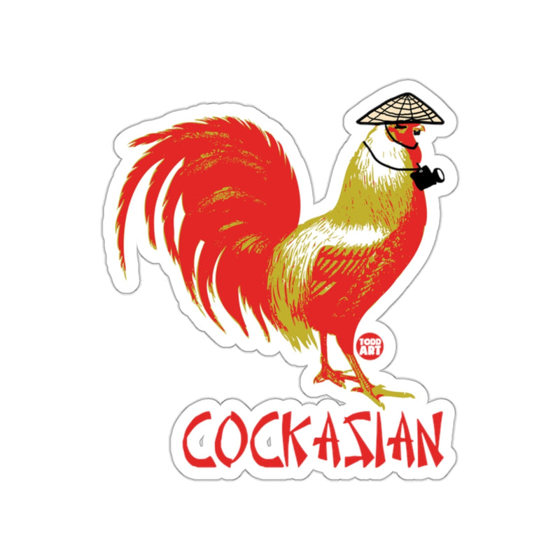 Load image into Gallery viewer, Cockasian Rooster with Hat in Bold Red and White Sticker
