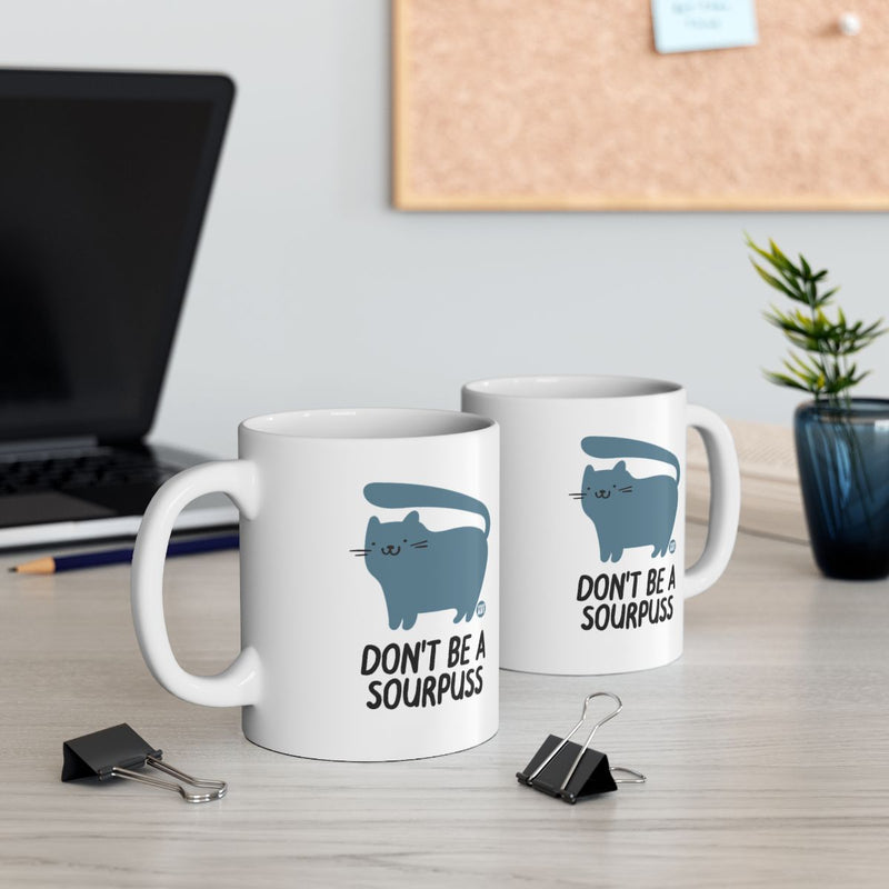 Load image into Gallery viewer, Don't Be A Sourpuss Cute Cat Graphic Coffee Mug
